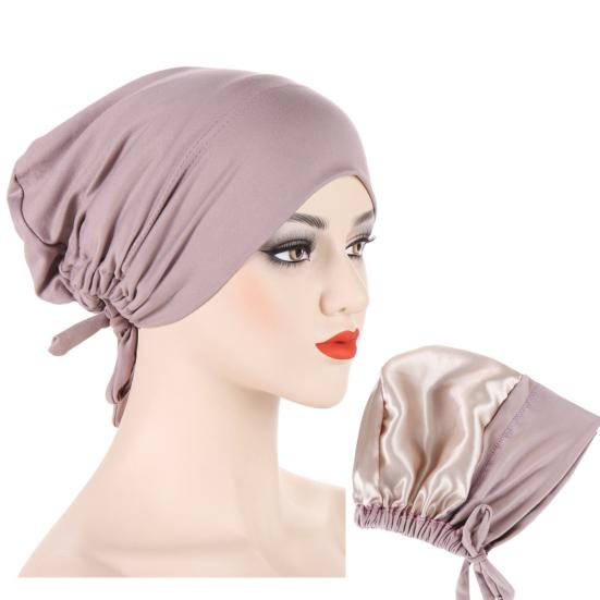 Women Turban Hat Pre Tied Drawstring Wrap Headscarf Sleep Hair Cover Skull Cap Chemo Cancer Headwear