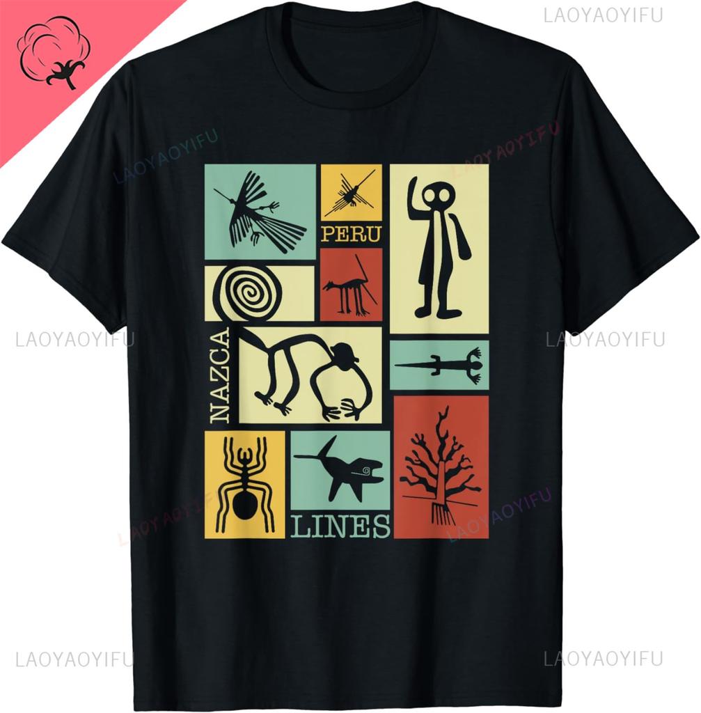 Linee di Nazca Perù Geoglifo Scimmia Astronauta Ragno T-shirt Retrò Abbigliamento per Festival Vestiti Abbigliamento Donna T-shirt Grafiche Camisetas