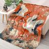 Flannel Throw Blanket with White Crane and Lotus Design, Digital Print Soft Polyester Flannel, Reversible, Non-Woven, No Pilling