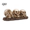 Alte Textur Schädel Sehen Hören Sprechen Kein Böses Figur, Gruselige Halloween Harz Dekoration Skelett Statue für Kaminsims, Tisch, Gothic Wohnkultur Vintage