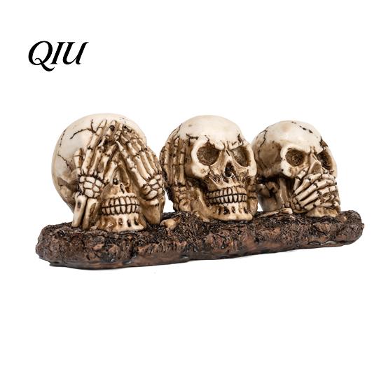 Alte Textur Schädel Sehen Hören Sprechen Kein Böses Figur, Gruselige Halloween Harz Dekoration Skelett Statue für Kaminsims, Tisch, Gothic Wohnkultur Vintage