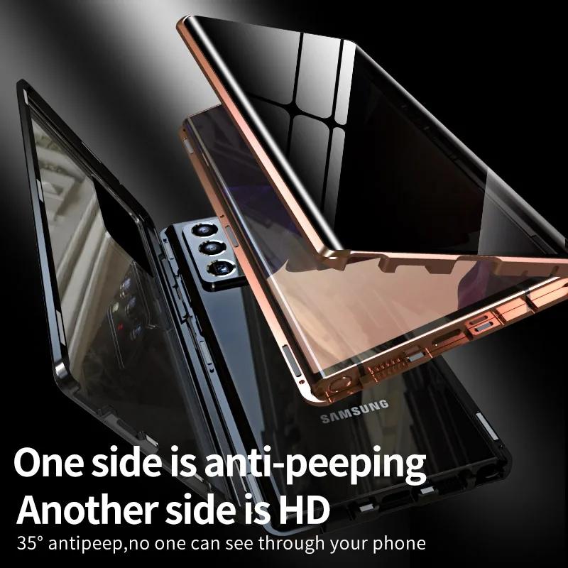 360 Full Cover Magnetic Metal Flip Case For Samsung Galaxy 20 Ultra Note20 Cases Tempered Glass 20 Privacy Fundas Euti