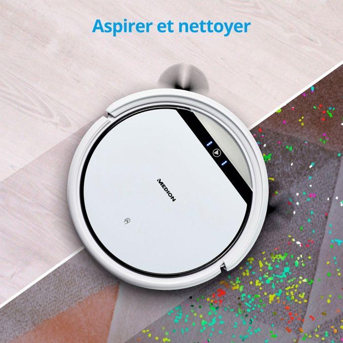Robot Aspirateur Laveur – MEDION MD18503 – 900 Pa – 120 Min – Télécommande – Blanc/Noir
