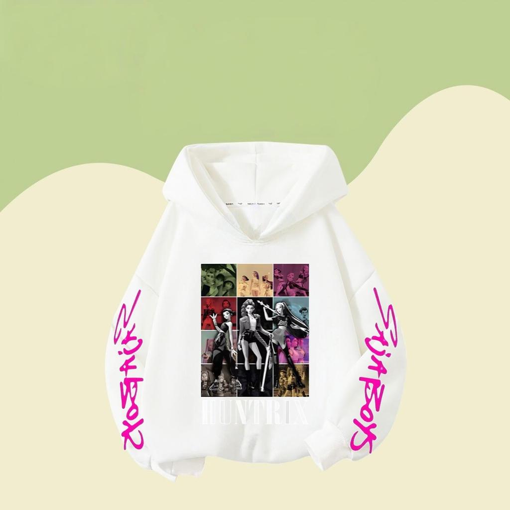 Kpop Huntrix children's hoodies, elegant clothing with character patterns, casual tops with hoodies, children's popular clothing