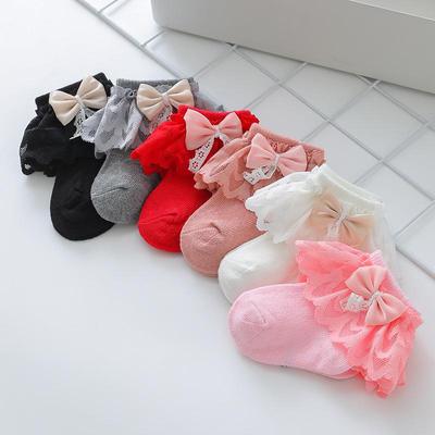 Chaussettes Princesse en Dentelle Style Coréen Printemps & Automne pour Filles – Chaussettes Rouge Vif pour Bébé Premier Mois