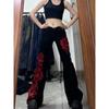 VibeStreet Rose Patchwork Slim Fit Jeans Damen Y2K Spicy Girl High Street Design Niedrige Taille Leicht Ausgestellt Lange Hosen Lässig Frühling Herbst
