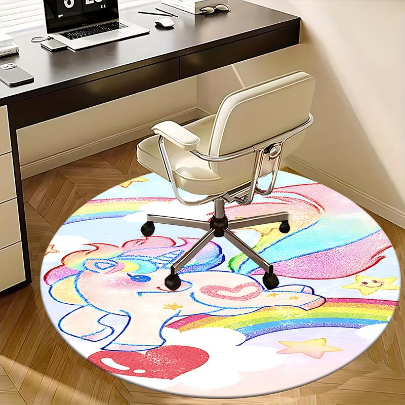 Rainbow Unicorn Chair Mat - Round Carpet for Home Decor, Office Use, Gift Idea - Suitable for Bedroom