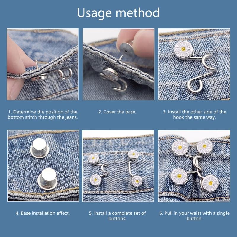 Metal Button Pins Jeans Waist Tightener Adjustable Trouser Button Pin Waist Buckle Detachable Jeans Button Pins