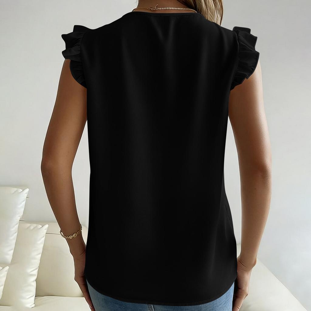 Damenmode Spitzenbesatz Patchwork Locker geschnittenes Tanktop mit kurzen Ärmeln Lässige Bluse