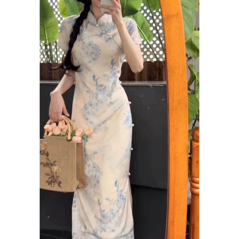 New Chinese daily improved version of cheongsam dress temperament slim fit medium and long dress