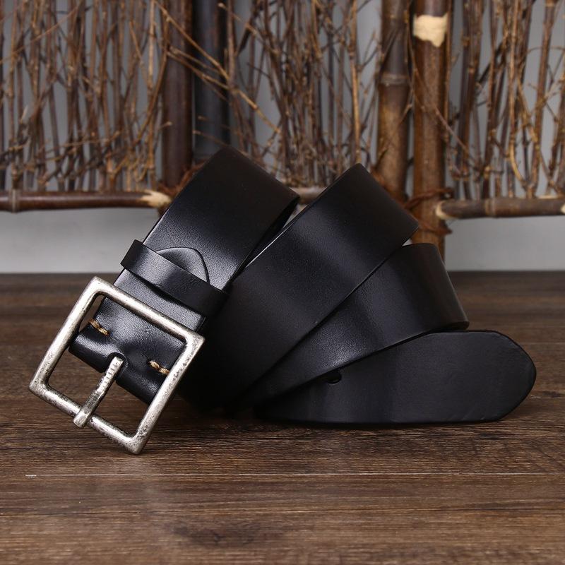4.3Cm Wide Thickened First-Layer Cowhide Belt Men'S Genuine Leather Pure Copper Pin Buckle Simple Retro Casual Jeans Belt