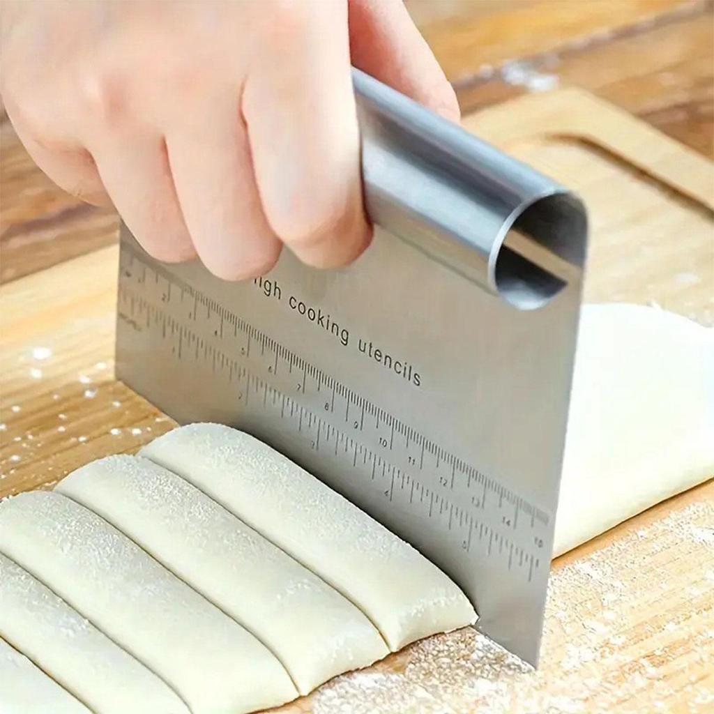 Stainless Steel Bench Scraper with Measuring Guide - Pizza Dough Cutter, 6 x 4 Inch