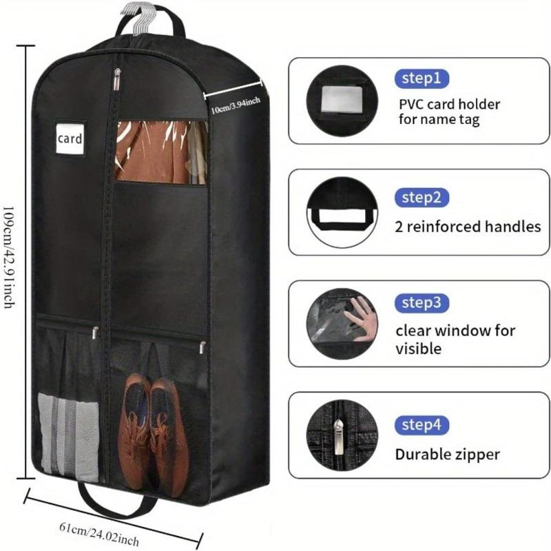 Travel Suit Bag with Zipper Closure, Gusseted Hanging Clothes Storage Organizer and Pocket for Shirts, Coats, Dresses