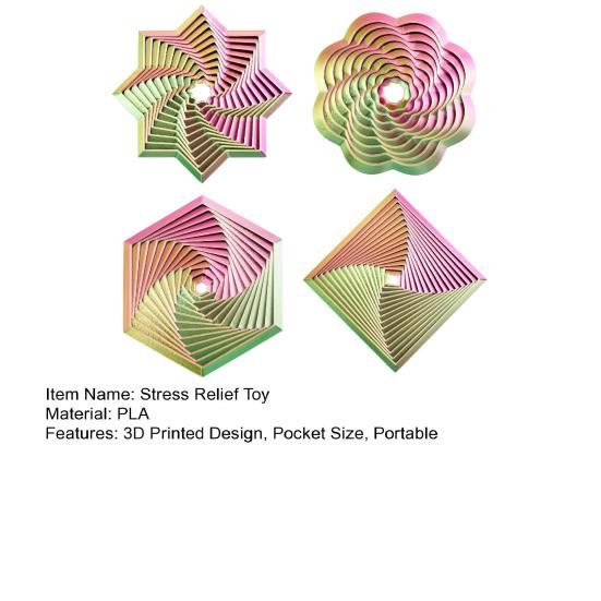 4Pcs 3D Printed Fractal Fidget Hexagon Stress Anxiety Relief Expanded Fidget Octangle Star Flower Square Sensory Toy Decompression Toy