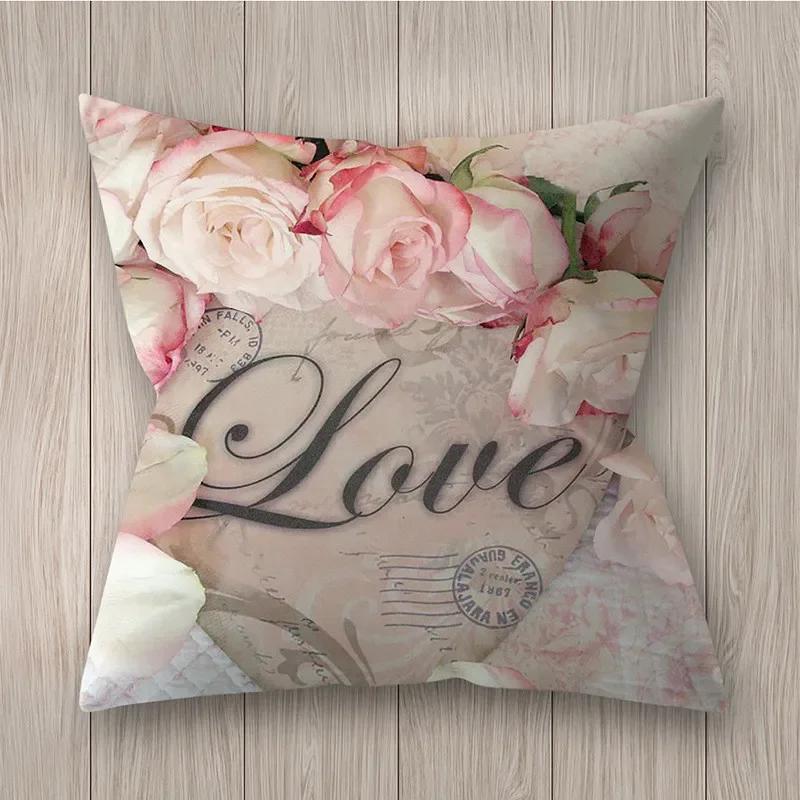 Square Polyester Cushion Cover Living Room Home Decor Throw Pillow  Rustic Rose Printed  Case