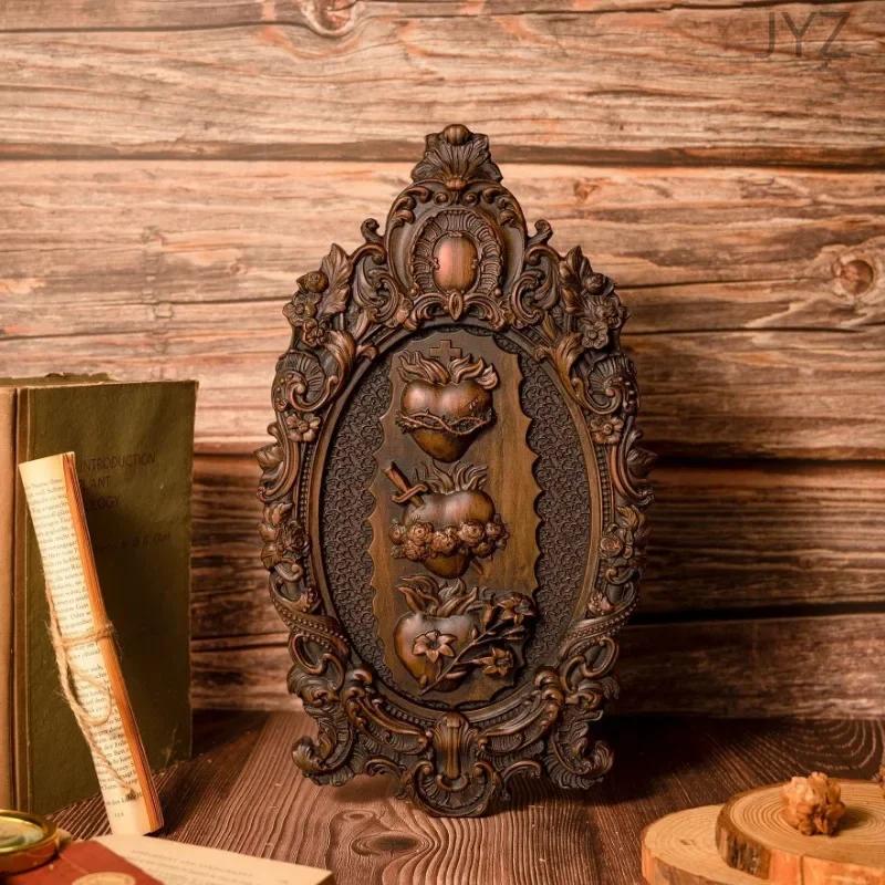 

Religious Jesus Catholic Sacred Immaculate Heart Wall Decor, Wood Carving Artwork Wall Hanging Decor 25cm