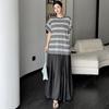 DIMANAF 2026 Summer New Plus Size Women Long Dress Striped Cotton V-Neck Short Sleeve Lady Shirts Dress
