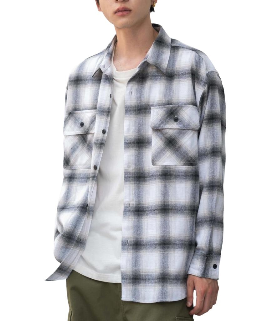 WEGO Unisex Ombre Check Flannel Long Checked Oversized Size Pattern 2 Shirt, Sleeve, Top, Autumn/Winter Clothes, Silhouette, Gift, Men's, L,
