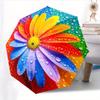 Automatic Folding Umbrella Colorful daisy with water droplets. Portable collapsible design, casual outdoor accessory, Christma