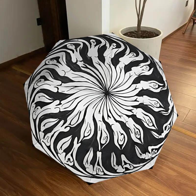 

Flower Mandala Automatic Opening Folding Umbrella - Portable 3-Fold Design with Iron Frame, Perfect for, Festive Gifts, Travel, Daily Use, a