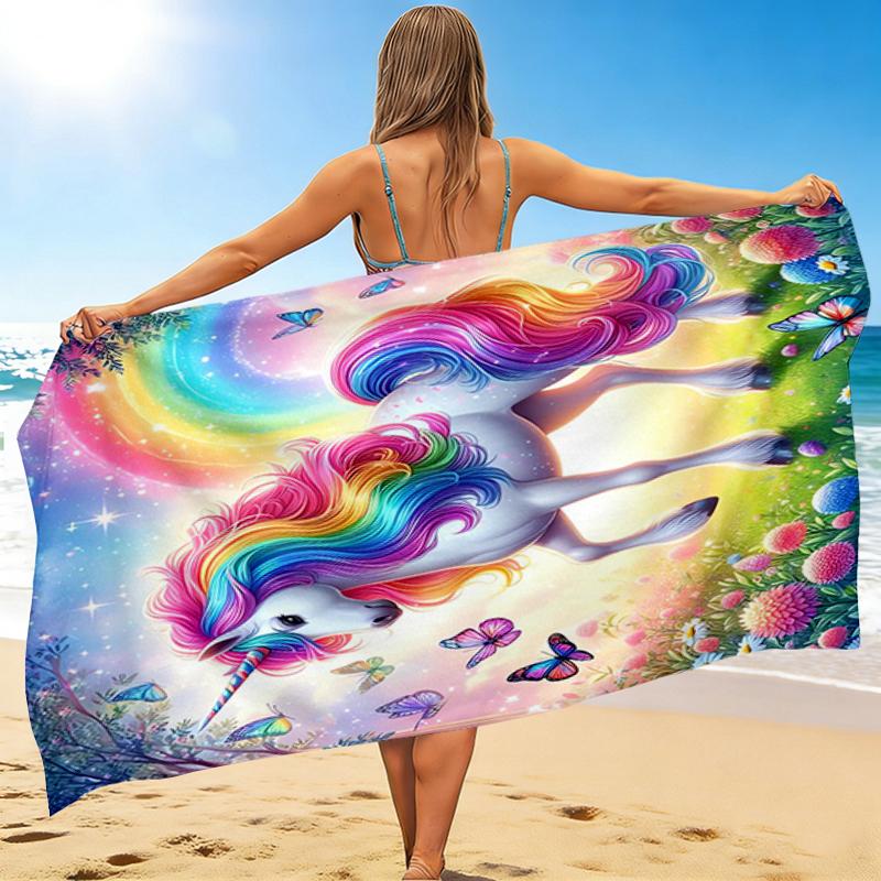 1Pc Rainbow Unicorn Garden Beach Towel, Quick Dry, Multi-Use for Beach Pool Gym Yoga Home Travel, Christmas, Halloween, Xmas Gift S929450