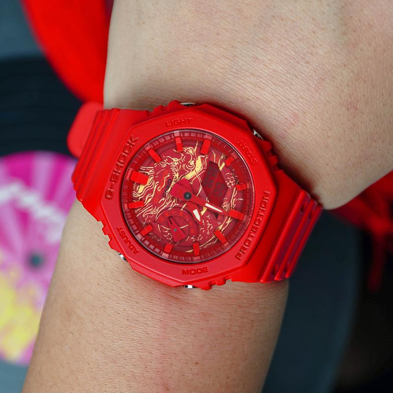Casio Men Liquid Crystal/Analog Dual Display Series Red Watch GA-2100-4A-