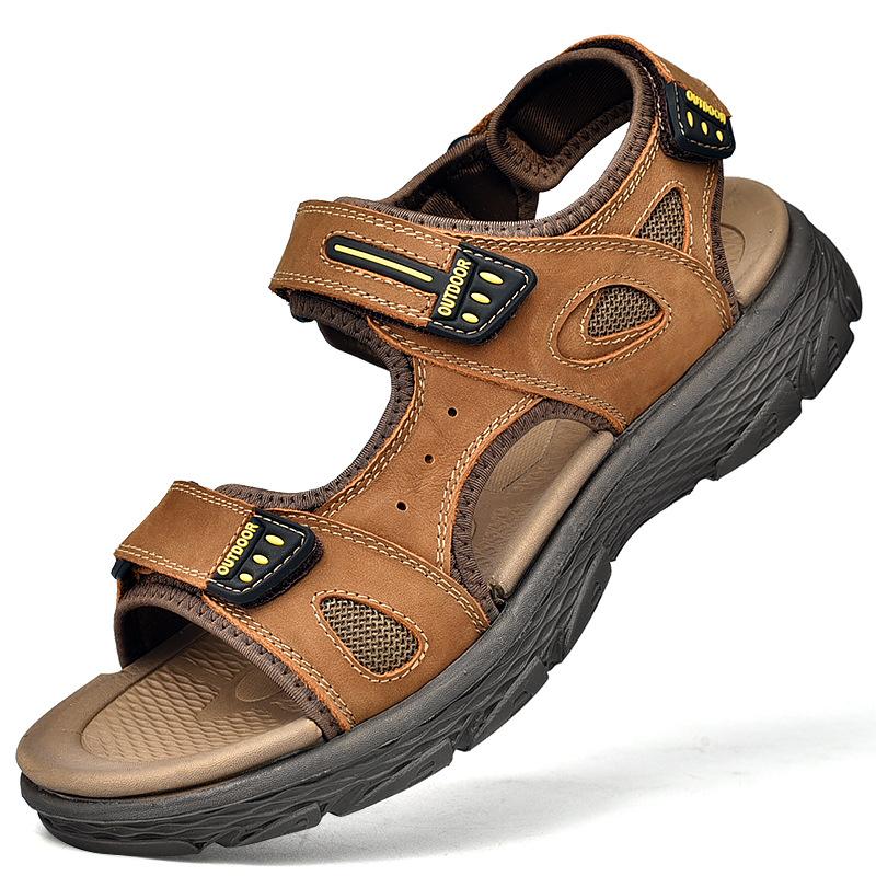 

Летние новые сандалии мужские мягкие легкие повседневные пляжные туфли первый слой коровьей кожи на платформе спортивные сандалии 44 коричневый