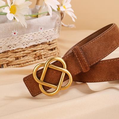 2,8 cm breiter Wildleder-Rindsledergürtel für Damen, Vintage-Stil mit goldener Retro-Schnalle, schmaler Taillengürtel für Kleider & Jeans