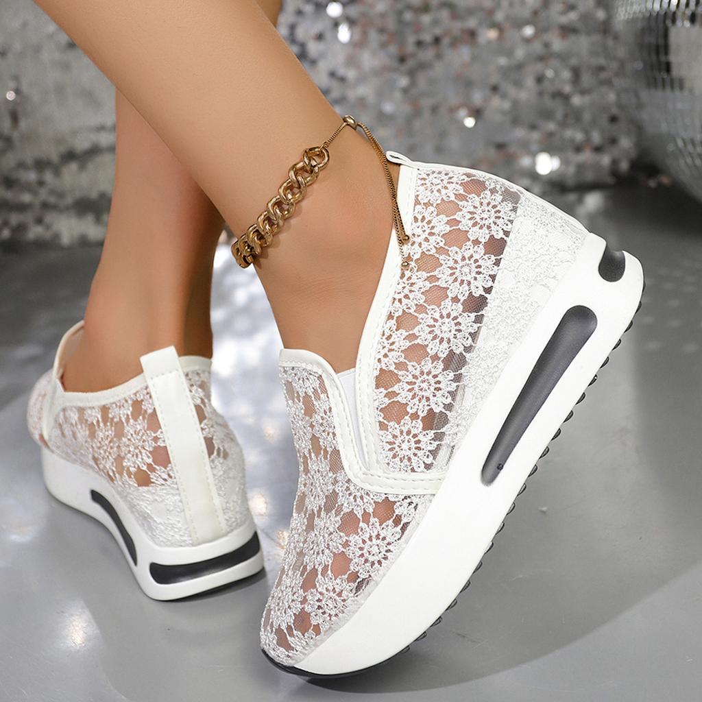 Sneakers da Donna Moda Sneakers con Piattaforma Ricamate Donna Scarpe Sportive in Rete Traspirante Donna Suola Spessa Slip-On Scarpe Casual