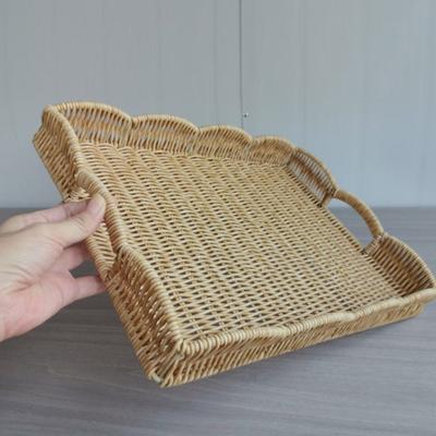 Yousheng Storage Tray Wicker Basket with Handles Retro Rattan Weave Design Easy To Clean Multi-Functional Countertop Organizer