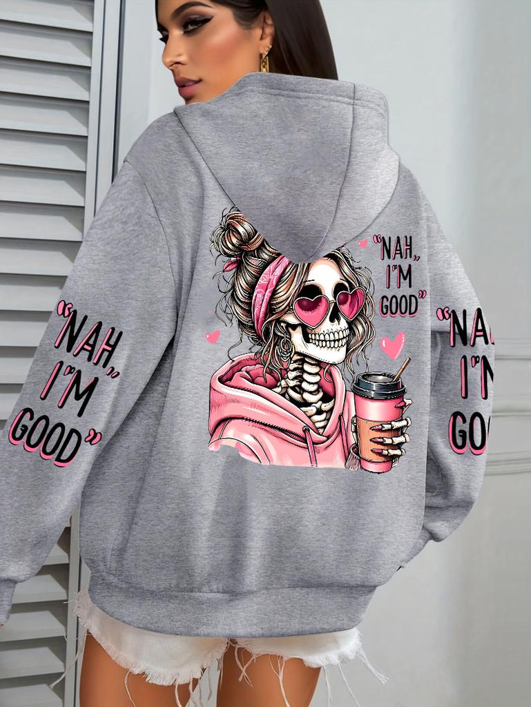 Parla Costoso Stampa Divertente Felpa con Cappuccio da Donna Pullover Larghi Multicolore Pile Autunno Abbigliamento Sportivo Casual con Tasca