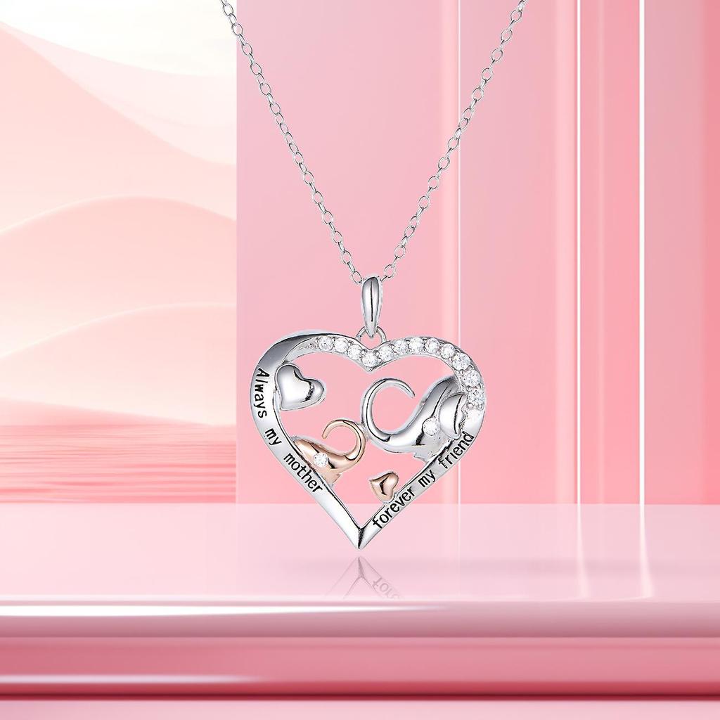 Exquisite Halskette mit herzförmigem Anhänger, Schmuck "Umarmung von Mutter und Kind", Elefantenzubehör für Frauen zum Muttertag