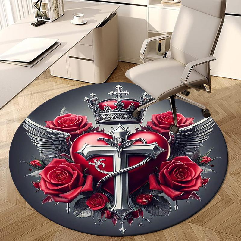 1pc Office Carpet Chair Mats Heart with Crown and Roses Perfect for Decorating Office Chairs, Living Rooms, Or Bedrooms