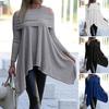 Women Pullover Blouse Irregular Off Shoulder Crew Neck Streetwear Spring Autumn Hollow Out Overlap Ladies Top for Daily Wear