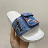 Fashion 2025 Summer New Pocket Denim Flat Slippers Comfortable Casual Size 47 48 Thick Soled Men's Women's Multi-color Outdoor Sandals