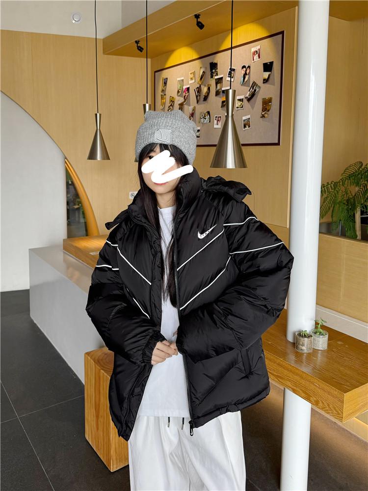 Męska czarna kurtka z kapturem w stylu amerykańskim: Odblaskowy kołnierz stojący, Zimowa bawełna, Swobodny luźny krój.