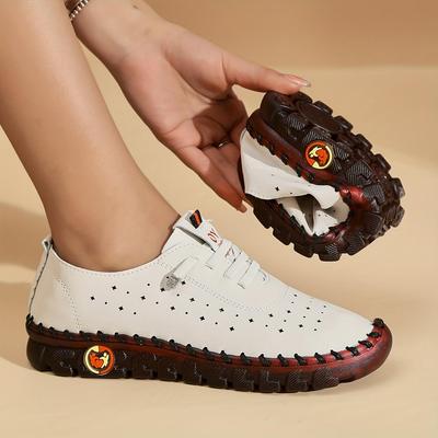 Dames Hollow Out Flat-schoenen, ademende veterschoenen met lage bovenkant, effen sneakers