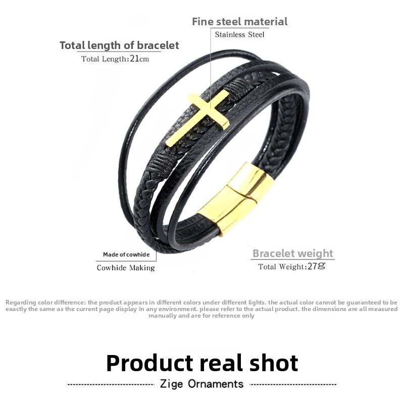 Leather bracelet men's multi-layer hand-woven rope magnet buckle genuine leather bracelet