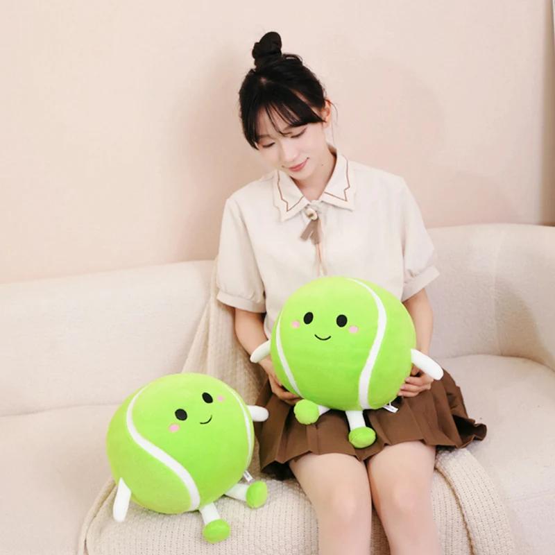 Simulation Green Tennis Ball Plush Toy Ball with Hands Feet Props Pillow Accompany Kids Soft Gifts for Girls Boy Room Decor