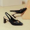 French Square Head Empty Single Shoes 2025 New Summer High-heeled Bag Head Sandals Women's Word with Thick Heels High Heels