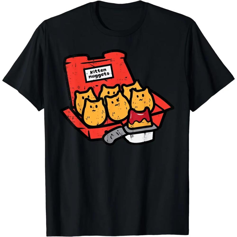 

Cute Kitten Nuggets Fast Food Cat Food Lover T-Shirt for Men Women Teens Four Seasons Short Sleeve Print Graphic T Shirts S чёрный