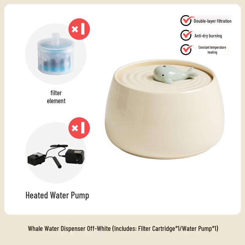 Fuente de Agua Cerámica para Gatos con Filtro de Circulación Automática Silencioso