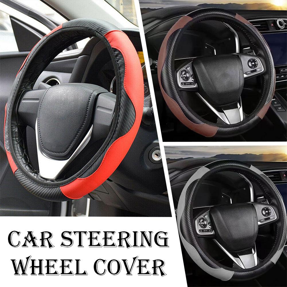 Coprivolante Auto Universale Antiscivolo Traspirante Stagioni Quattro Pelle Carbonio Fibra Interni PU Protezione Automobile G7Y9