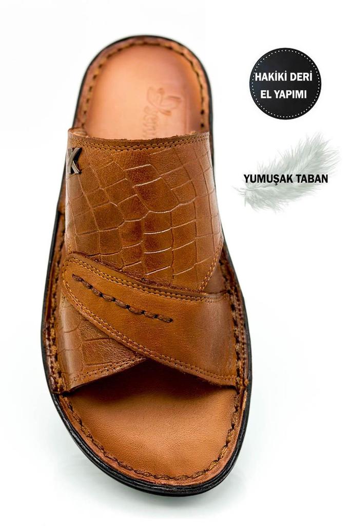 Genuine Real Leather Men's Slippers Light Slippers Leather Syringe Brown