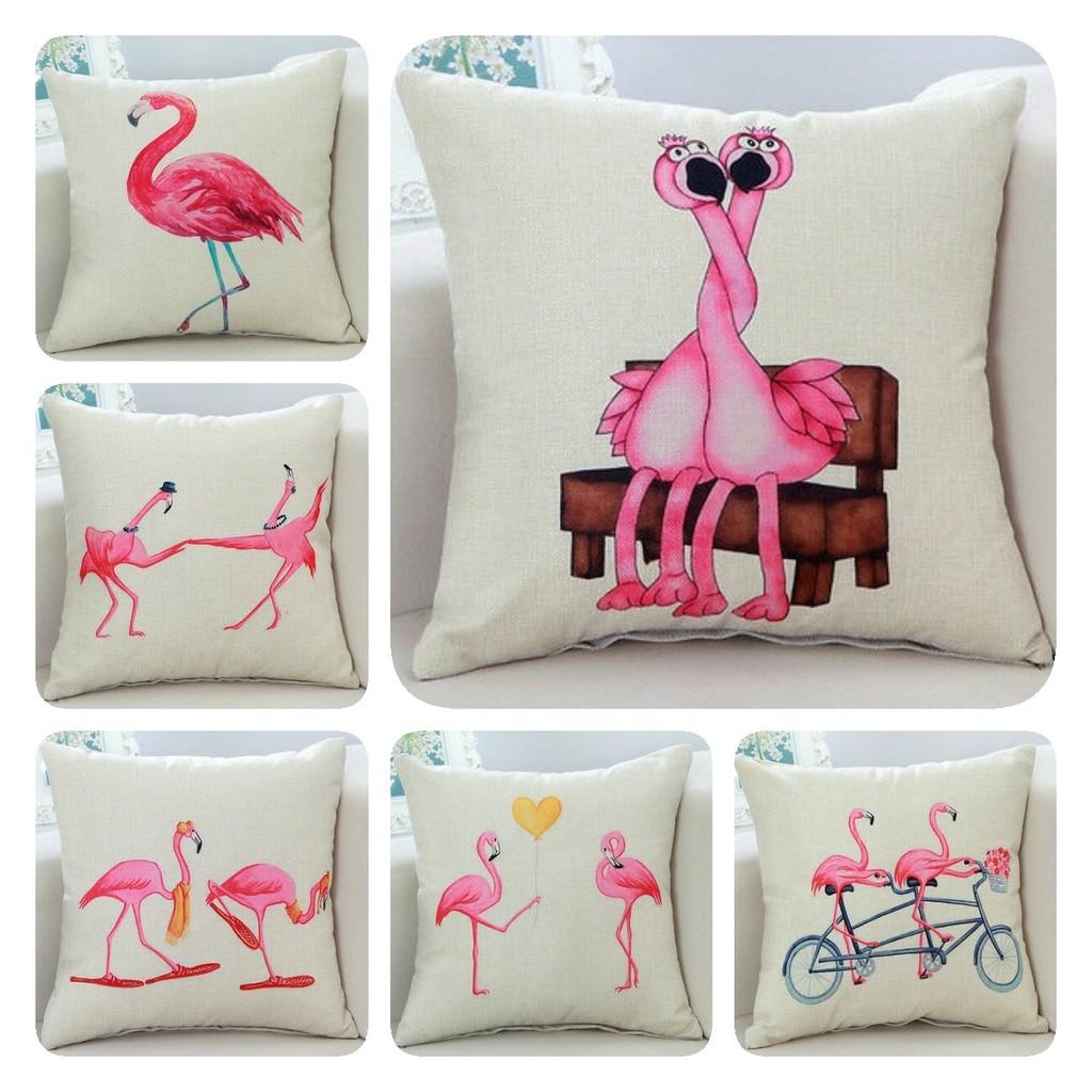 Adorable New Ins Flamingo Cartoon Soft Linen Throw Pillow For Cozy Sofa Decor