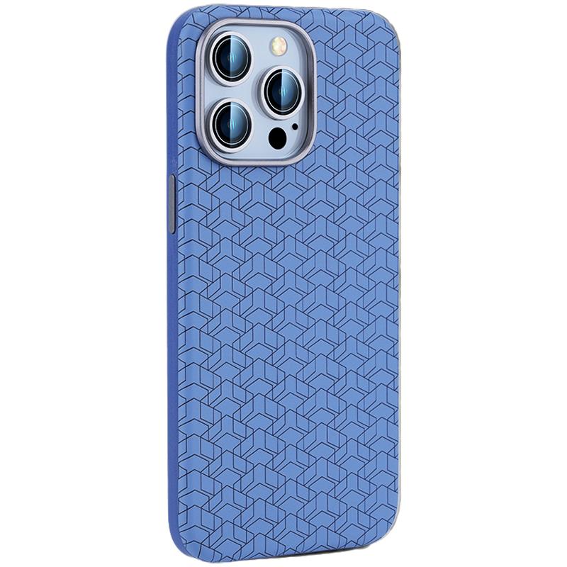 

For iPhone 15 Pro Case Geometric Pattern Leather+TPU Phone Cover Blue