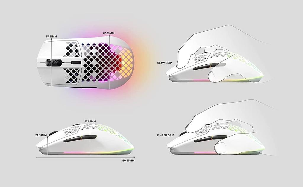 SteelSeries Gaming-Maus Kabellos Aerox 3 Snow Kabellos Ultraleicht TRUEMOVE AIR Sensor Quantum Wireless-Technologie IP54-Standard Wasserdicht Staubdicht