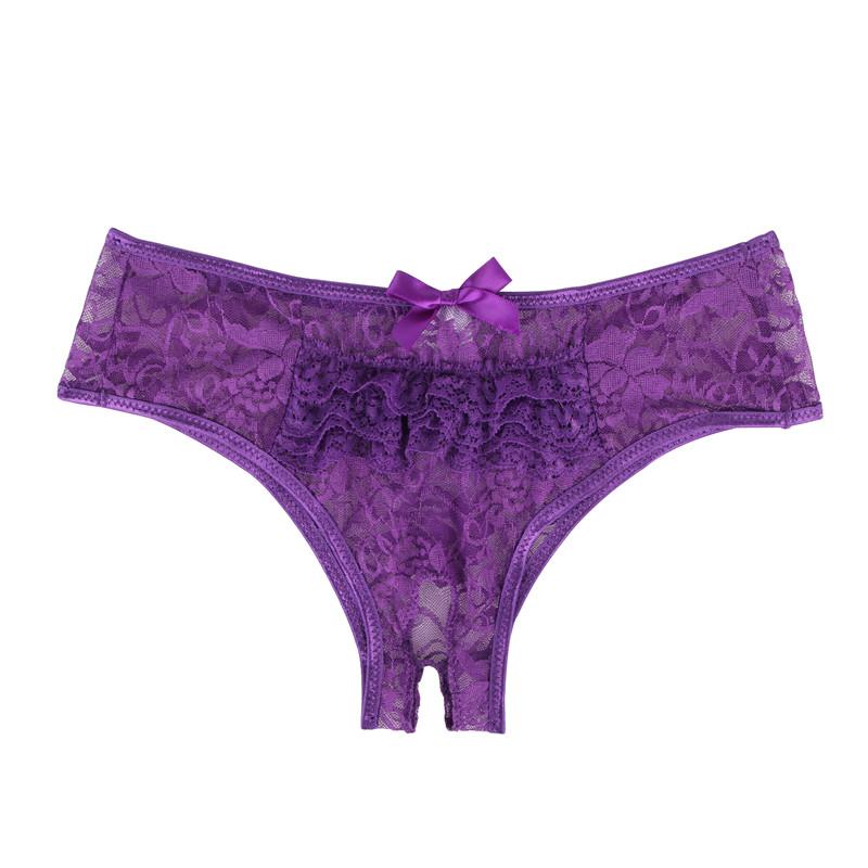 Women Sexy Floral Lace Open Crotch Panties Plus Size Elastic High Quality Lingerie Crotchless Transparent Briefs Thong
