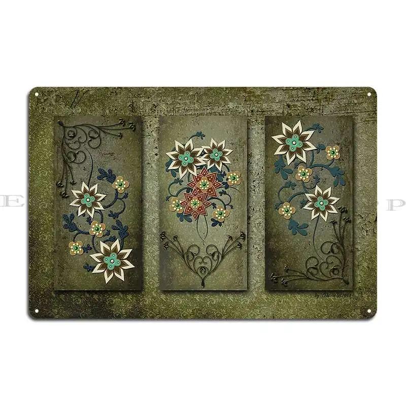 Floral Grunge Triptych Print Cheriesart Metal Plaque Poster Rusty Print Living Room Create Party Tin Sign Poster