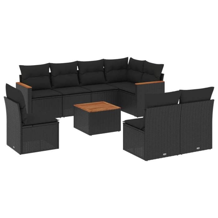 VidaXL Garden Lounge Set with Cushions 9 Pcs, Patio Sofas, Patio Furniture Set, Outdoor Furniture, Black 3258450